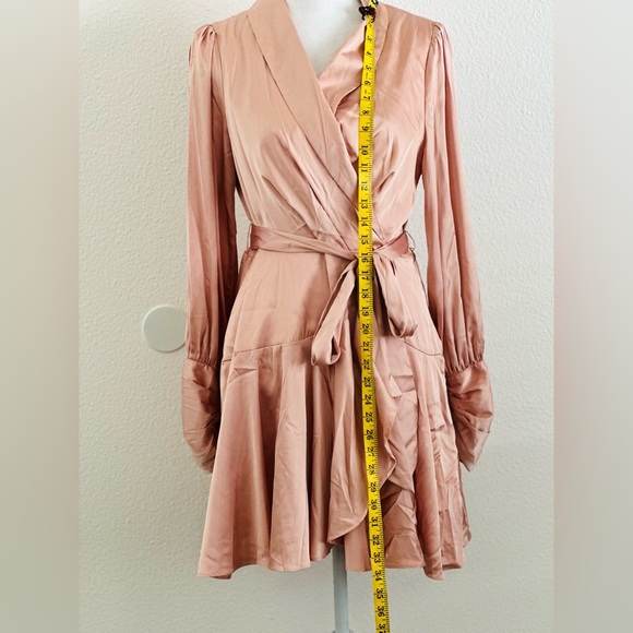 Vici Long Sleeve Satin Dress in Peach - Picture 2 of 10